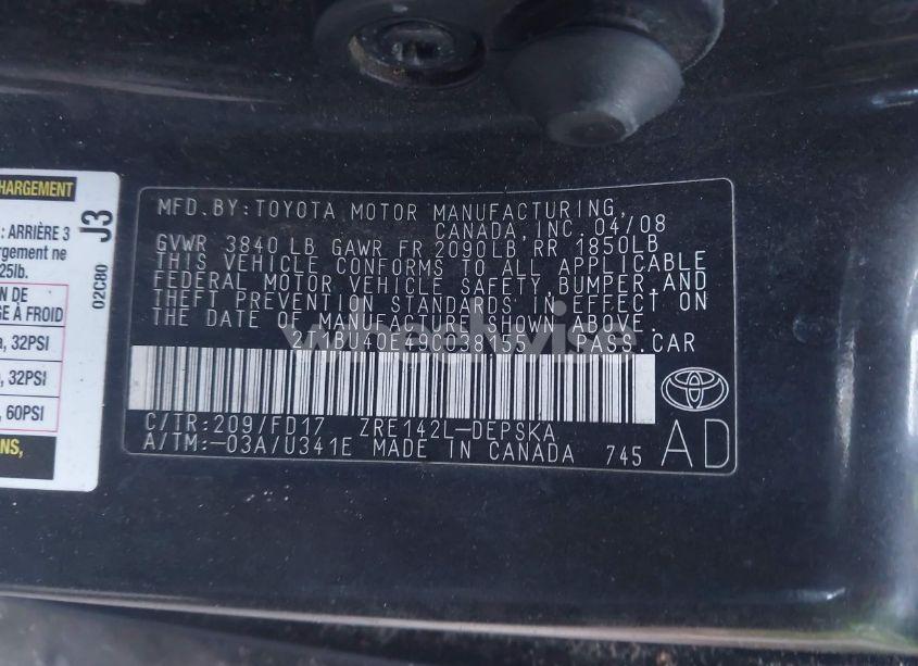 Photo 9 of 2009 Toyota Corolla S (VIN 2T1BU40E49C038155)