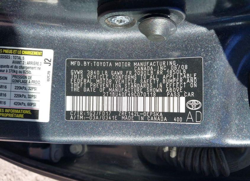 Photo 9 of 2009 Toyota Corolla S (VIN 2T1BU40E49C070118)