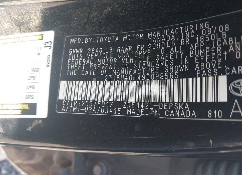 Photo 9 of 2009 Toyota Corolla S (VIN 2T1BU40E49C098565)