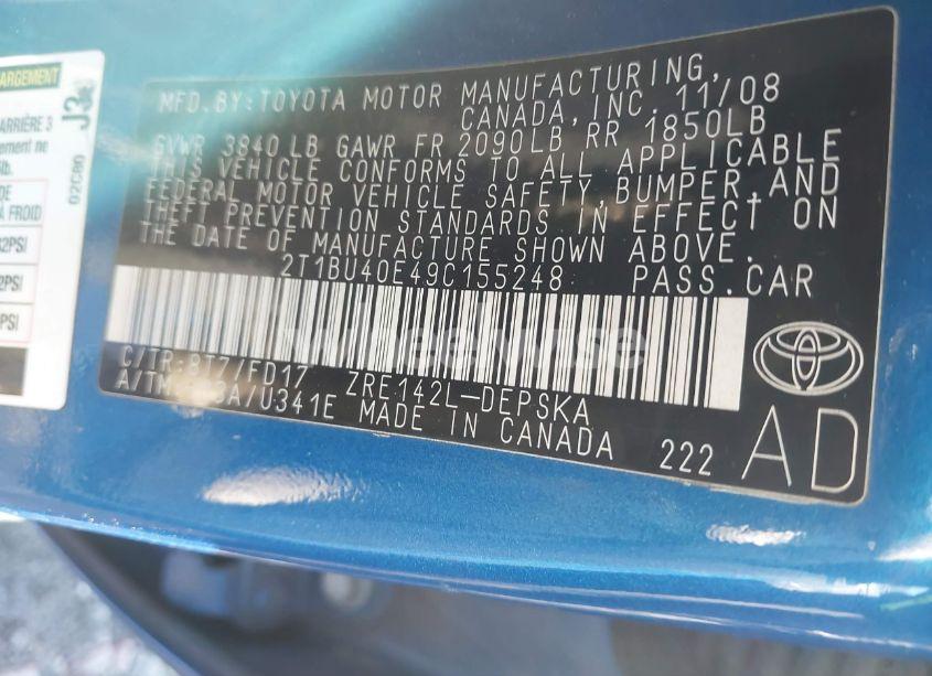 Photo 9 of 2009 Toyota Corolla S (VIN 2T1BU40E49C155248)