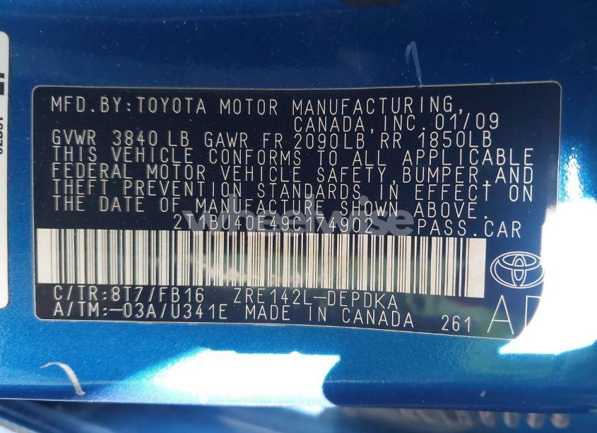 Photo 9 of 2009 Toyota Corolla LE (VIN 2T1BU40E49C174902)