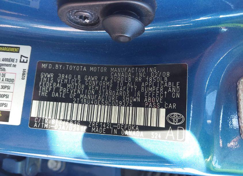 Photo 9 of 2009 Toyota Corolla LE (VIN 2T1BU40E59C009375)