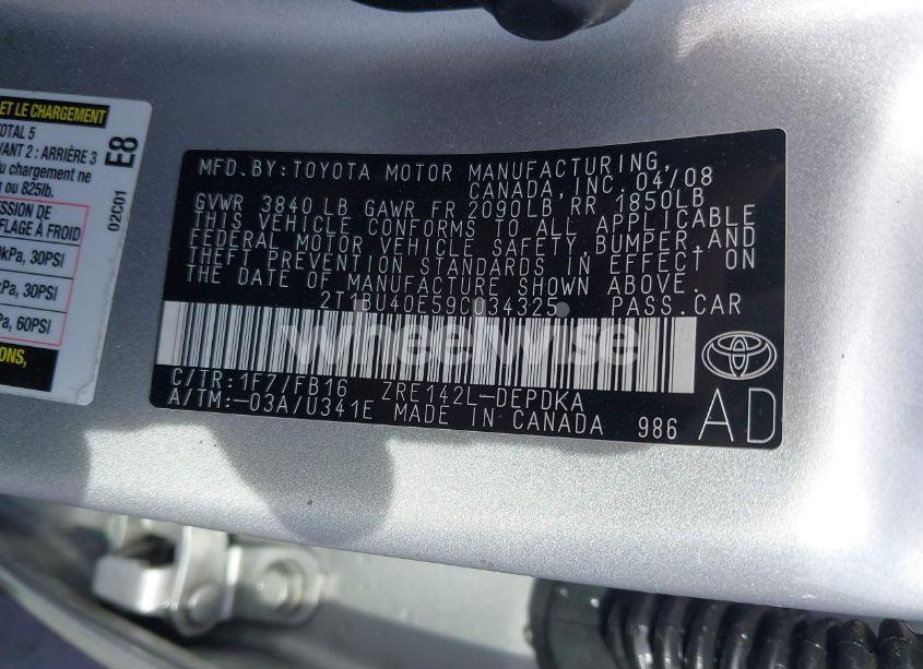 Photo 9 of 2009 Toyota Corolla LE (VIN 2T1BU40E59C034325)