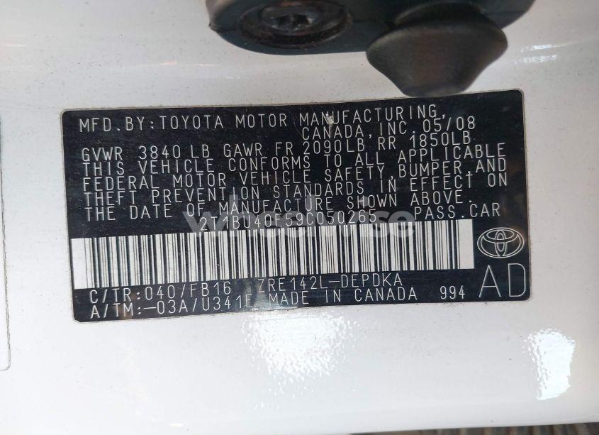 Photo 9 of 2009 Toyota Corolla LE (VIN 2T1BU40E59C050265)