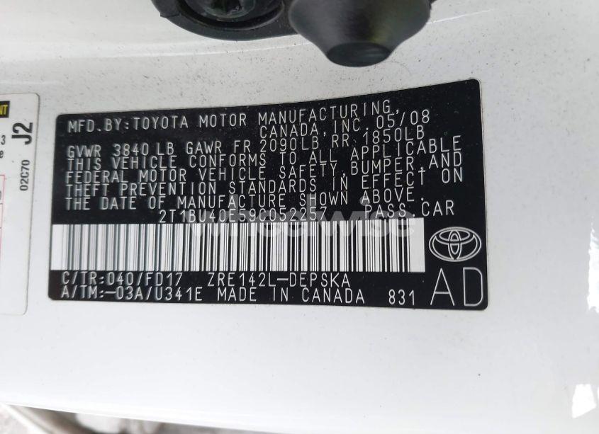 Photo 9 of 2009 Toyota Corolla S (VIN 2T1BU40E59C052257)