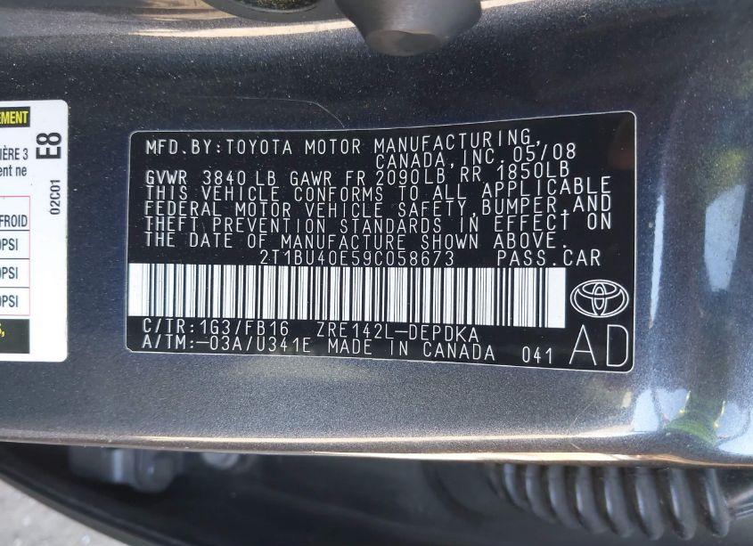 Photo 9 of 2009 Toyota Corolla LE (VIN 2T1BU40E59C058673)