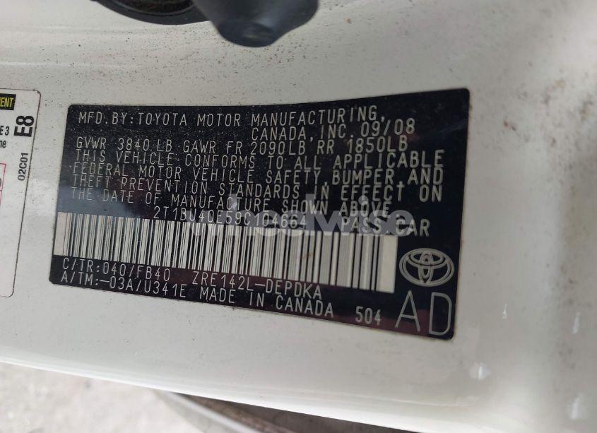 Photo 9 of 2009 Toyota Corolla LE (VIN 2T1BU40E59C104664)