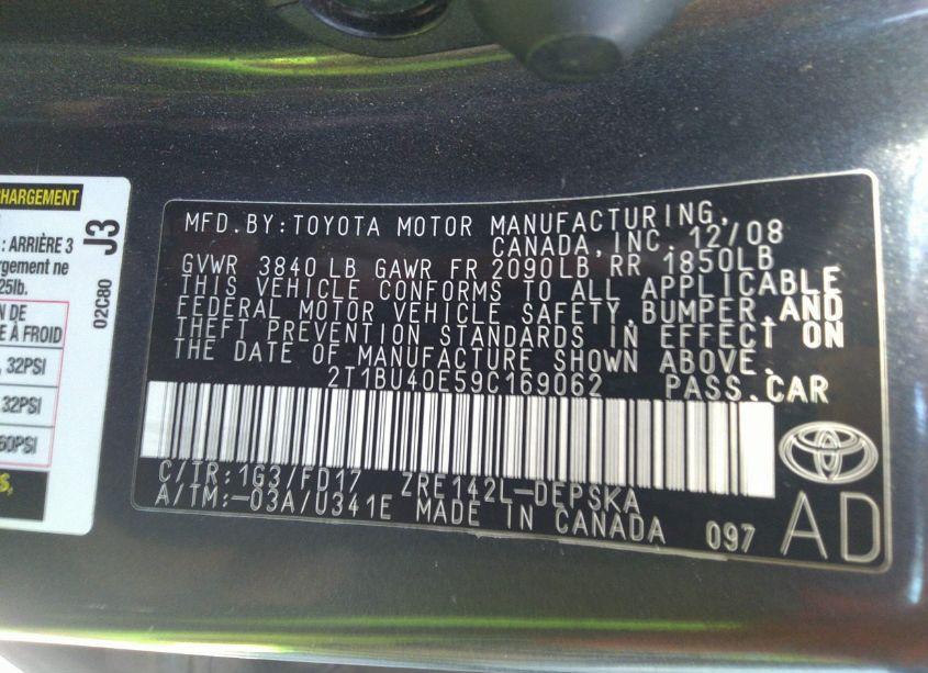 Photo 9 of 2009 Toyota Corolla S (VIN 2T1BU40E59C169062)