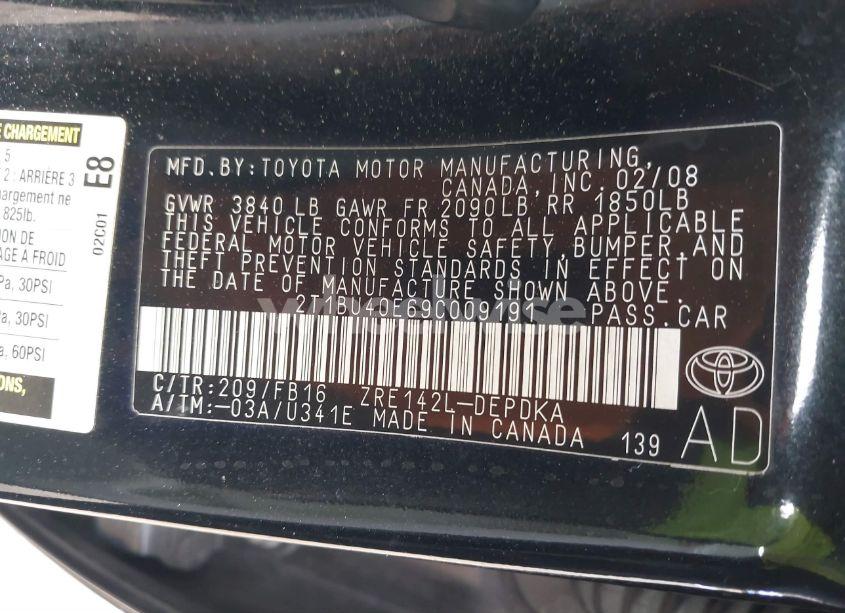 Photo 9 of 2009 Toyota Corolla LE (VIN 2T1BU40E69C009191)