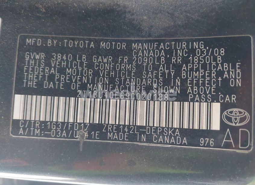 Photo 9 of 2009 Toyota Corolla S (VIN 2T1BU40E69C020188)