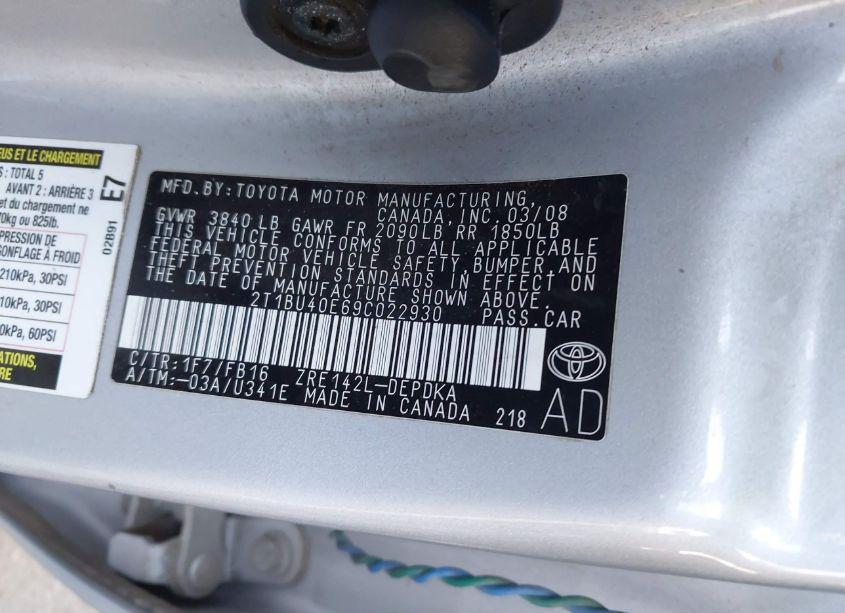 Photo 9 of 2009 Toyota Corolla (VIN 2T1BU40E69C022930)