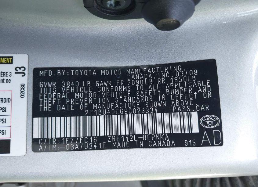 Photo 9 of 2009 Toyota Corolla XLE (VIN 2T1BU40E69C023334)