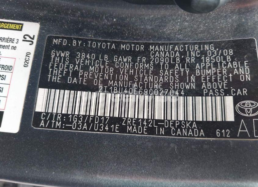 Photo 9 of 2009 Toyota Corolla S (VIN 2T1BU40E69C027044)