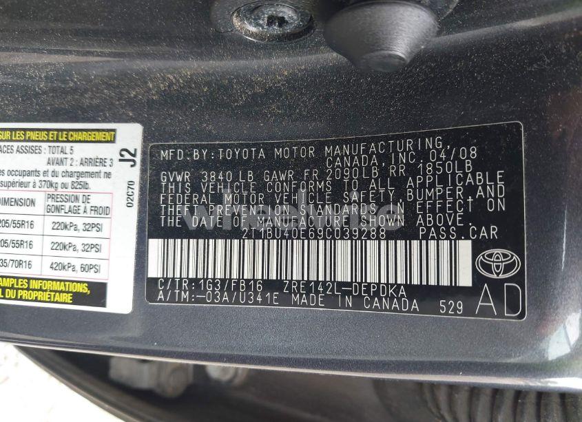 Photo 9 of 2009 Toyota Corolla LE/S/XLE (VIN 2T1BU40E69C039288)