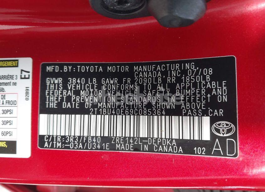 Photo 9 of 2009 Toyota Corolla LE (VIN 2T1BU40E69C085364)