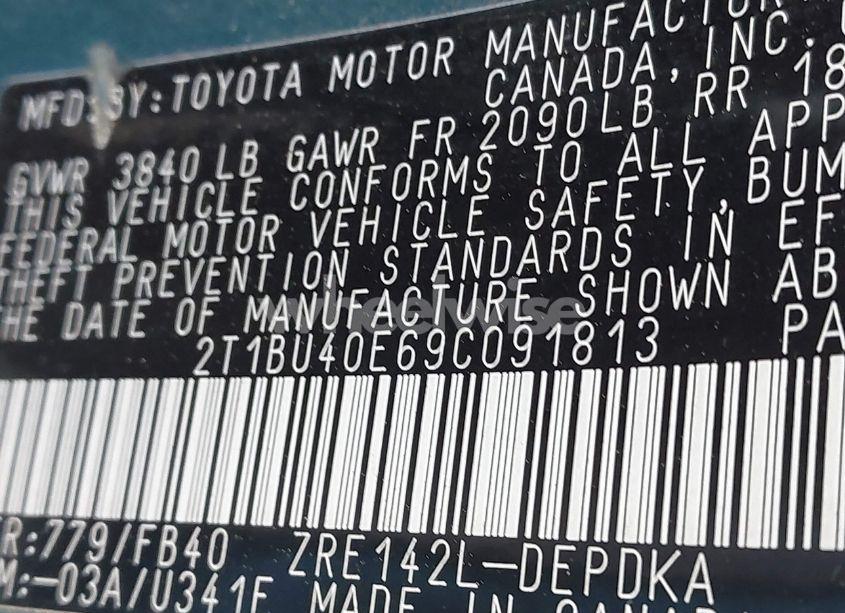 Photo 9 of 2009 Toyota Corolla LE/S/XLE (VIN 2T1BU40E69C091813)