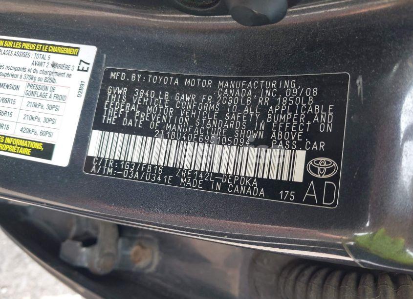 Photo 9 of 2009 Toyota Corolla LE (VIN 2T1BU40E69C105094)