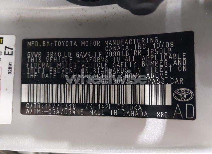 Photo 9 of 2009 Toyota Corolla LE (VIN 2T1BU40E69C130528)