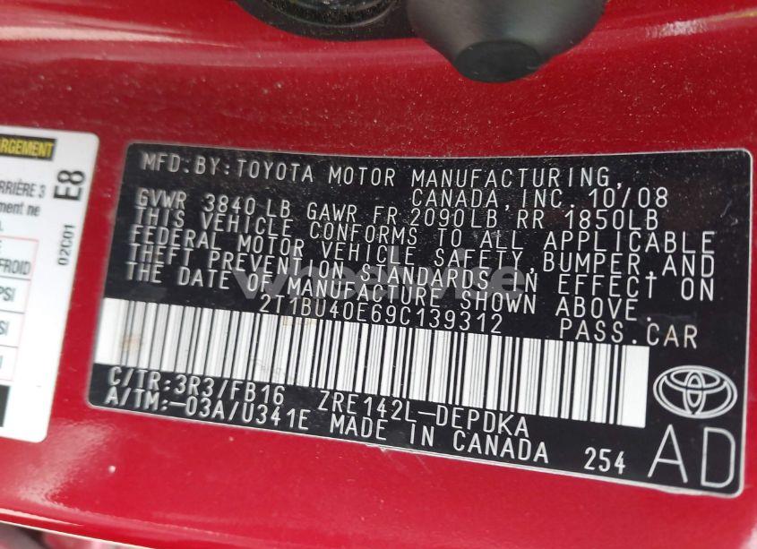 Photo 9 of 2009 Toyota Corolla LE (VIN 2T1BU40E69C139312)