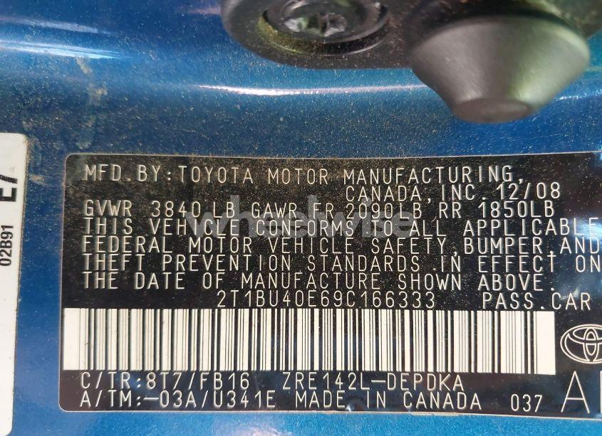 Photo 9 of 2009 Toyota Corolla LE (VIN 2T1BU40E69C166333)