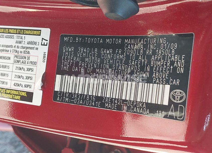 Photo 9 of 2009 Toyota Corolla LE (VIN 2T1BU40E69C171984)