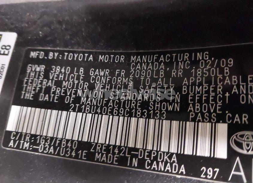 Photo 9 of 2009 Toyota Corolla LE (VIN 2T1BU40E69C183133)