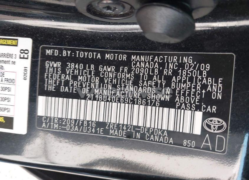 Photo 9 of 2009 Toyota Corolla LE (VIN 2T1BU40E69C186176)