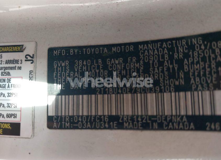 Photo 9 of 2009 Toyota Corolla XLE (VIN 2T1BU40E79C039106)