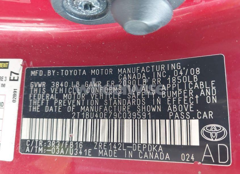 Photo 9 of 2009 Toyota Corolla LE (VIN 2T1BU40E79C039591)