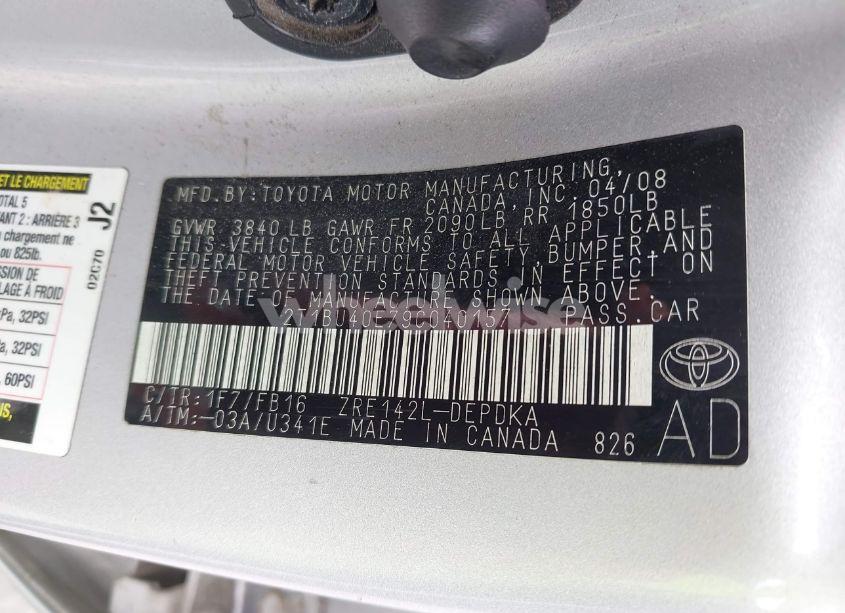 Photo 9 of 2009 Toyota Corolla LE (VIN 2T1BU40E79C040157)