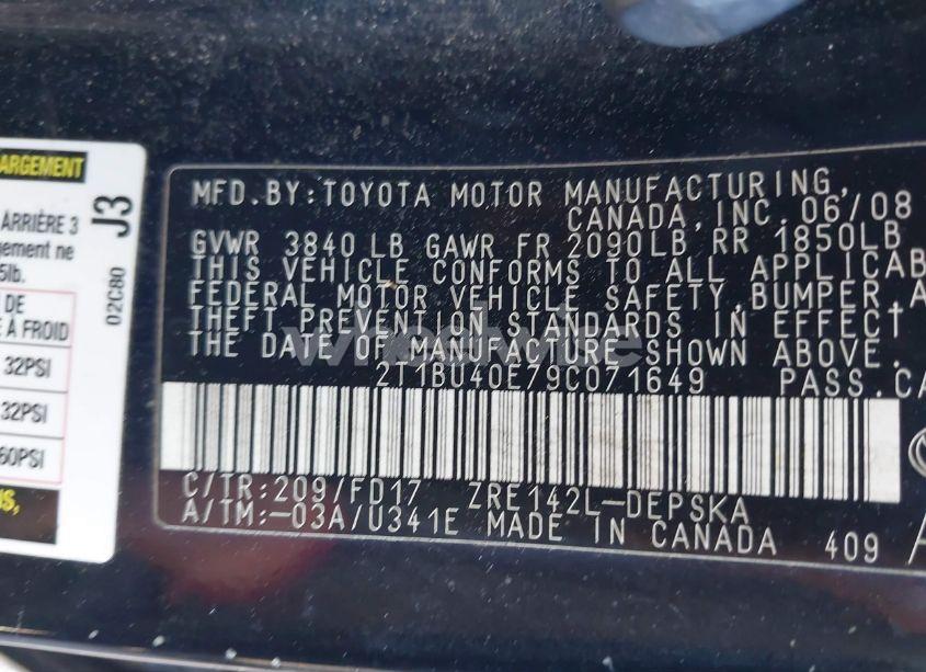 Photo 9 of 2009 Toyota Corolla S (VIN 2T1BU40E79C071649)