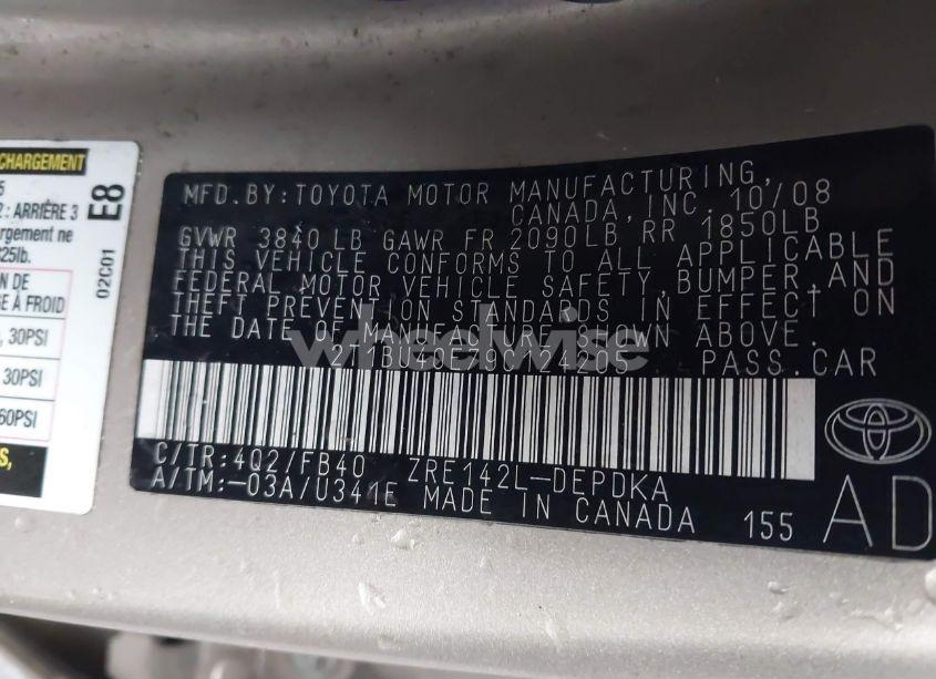 Photo 9 of 2009 Toyota Corolla LE (VIN 2T1BU40E79C124205)