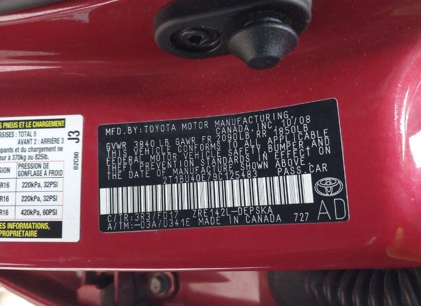 Photo 9 of 2009 Toyota Corolla S (VIN 2T1BU40E79C125483)