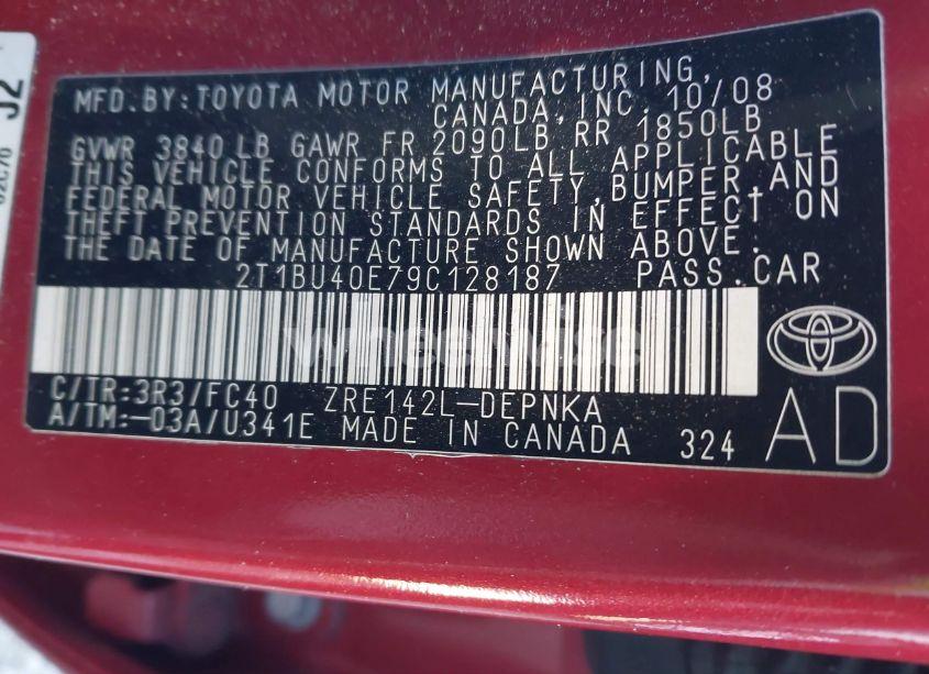 Photo 9 of 2009 Toyota Corolla XLE (VIN 2T1BU40E79C128187)