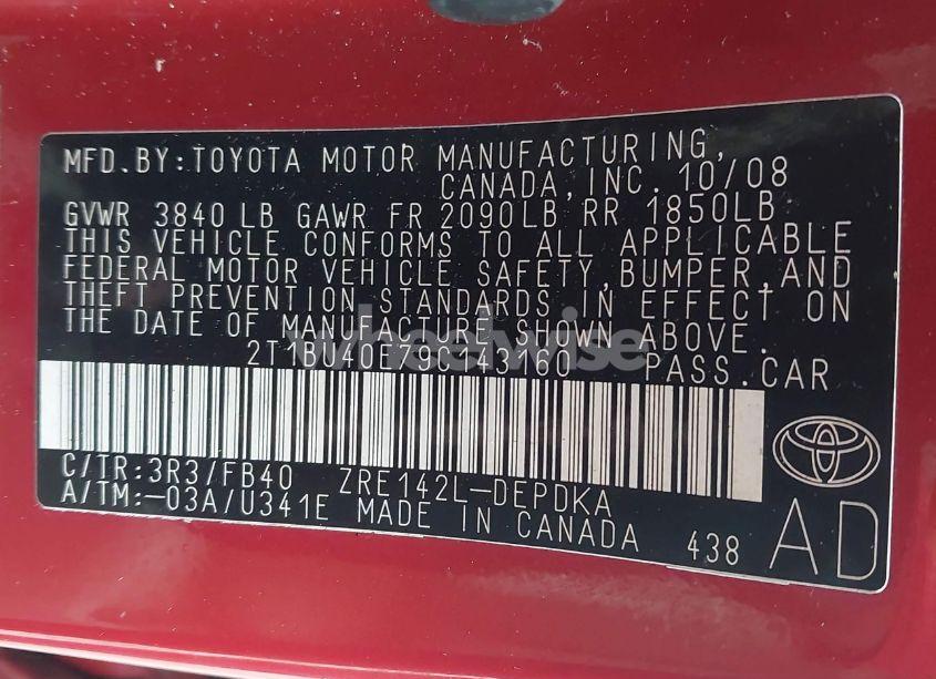 Photo 9 of 2009 Toyota Corolla LE (VIN 2T1BU40E79C143160)