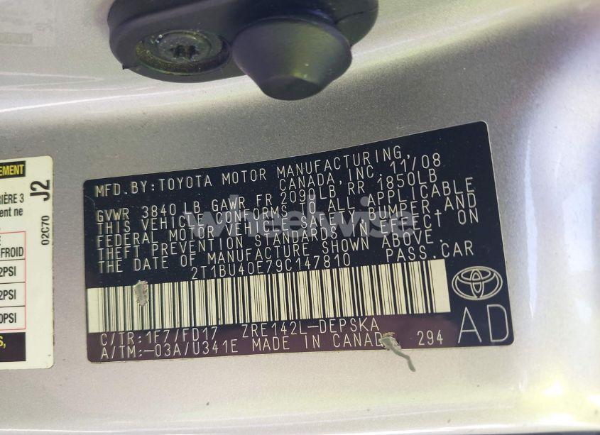 Photo 9 of 2009 Toyota Corolla S (VIN 2T1BU40E79C147810)
