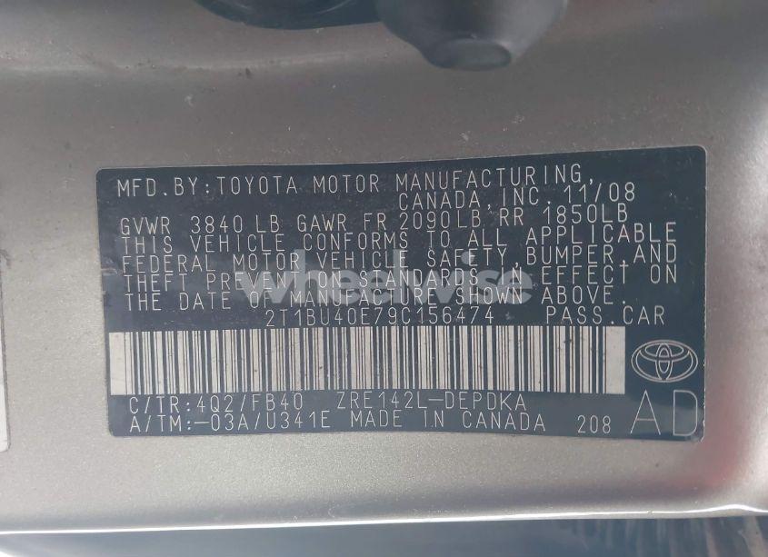Photo 9 of 2009 Toyota Corolla LE (VIN 2T1BU40E79C156474)