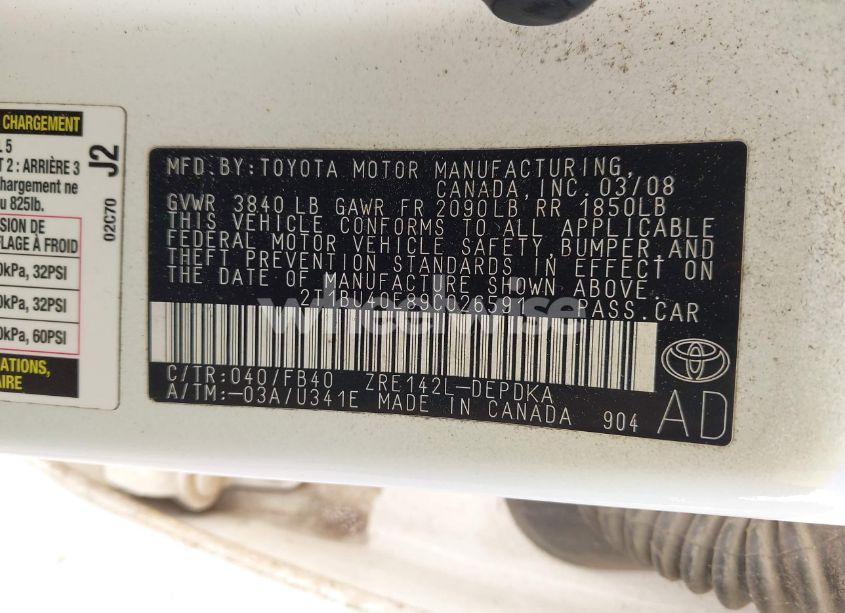 Photo 9 of 2009 Toyota Corolla S/LE/XLE (VIN 2T1BU40E89C026591)