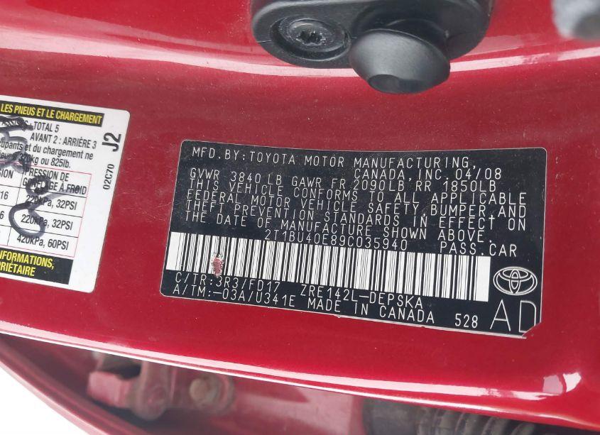 Photo 9 of 2009 Toyota Corolla S (VIN 2T1BU40E89C035940)