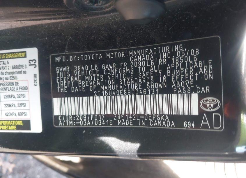 Photo 9 of 2009 Toyota Corolla S (VIN 2T1BU40E89C046131)