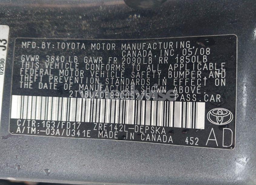 Photo 9 of 2009 Toyota Corolla S (VIN 2T1BU40E89C052754)