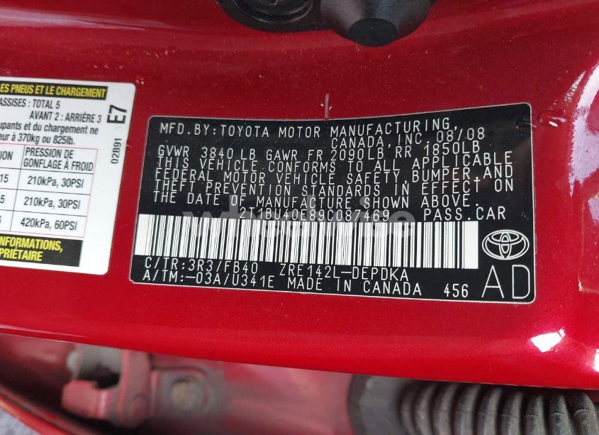 Photo 9 of 2009 Toyota Corolla LE (VIN 2T1BU40E89C087469)