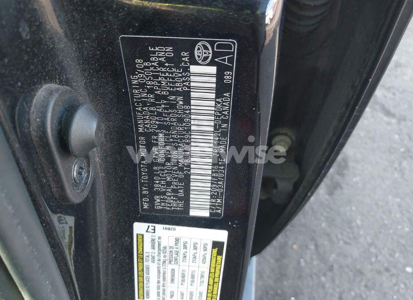 Photo 9 of 2009 Toyota Corolla LE (VIN 2T1BU40E89C109048)