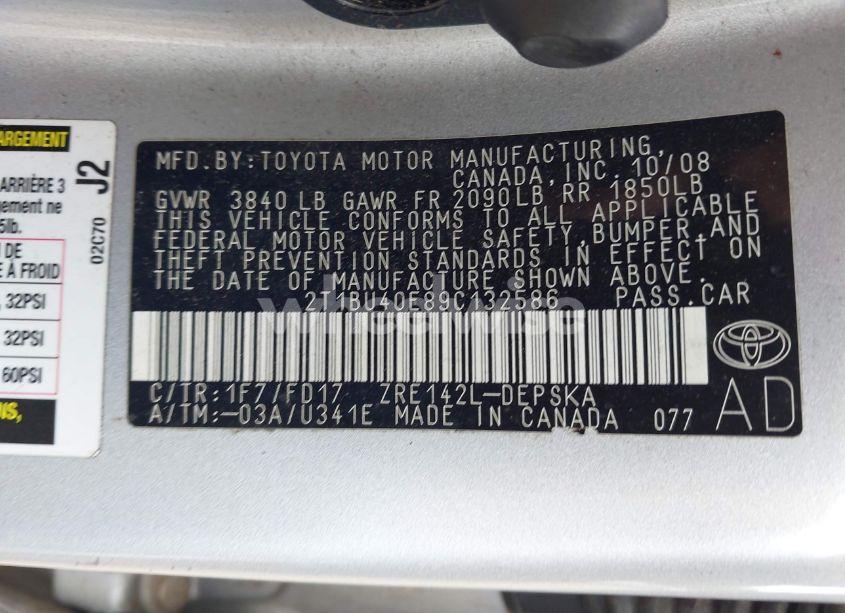 Photo 9 of 2009 Toyota Corolla S (VIN 2T1BU40E89C132586)