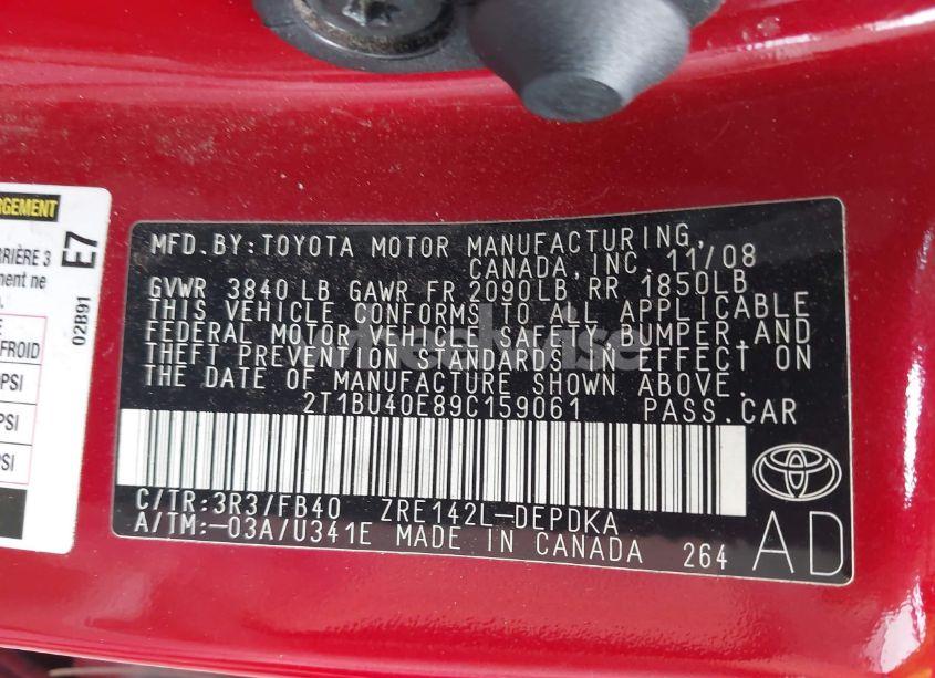 Photo 9 of 2009 Toyota Corolla LE (VIN 2T1BU40E89C159061)