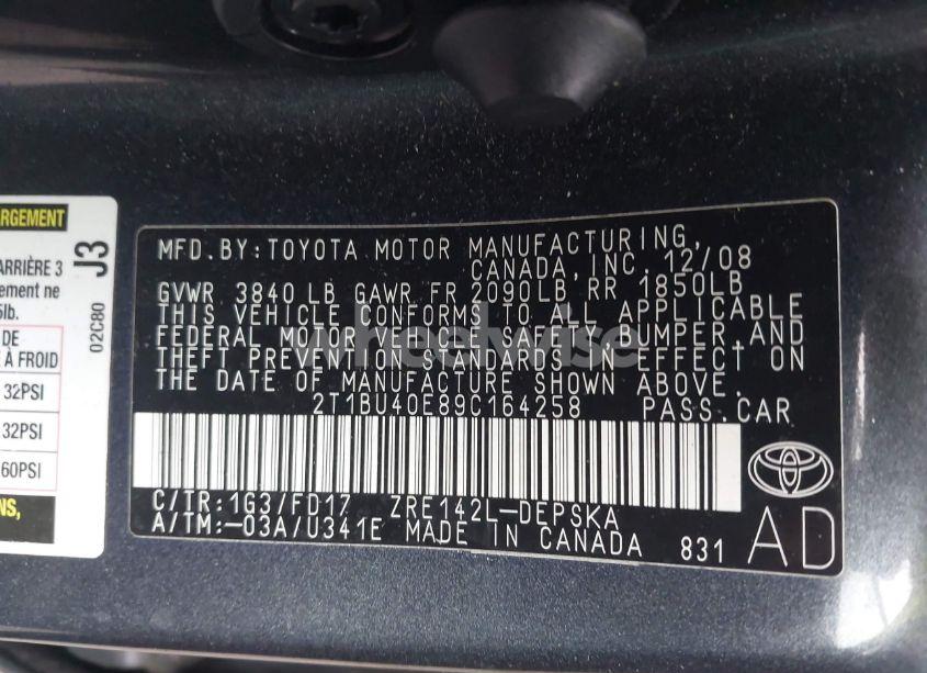Photo 9 of 2009 Toyota Corolla S (VIN 2T1BU40E89C164258)