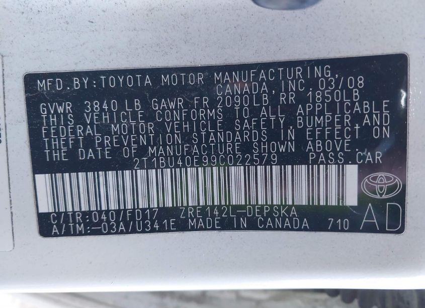 Photo 9 of 2009 Toyota Corolla S (VIN 2T1BU40E99C022579)