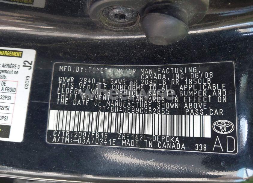 Photo 9 of 2009 Toyota Corolla LE (VIN 2T1BU40E99C062855)