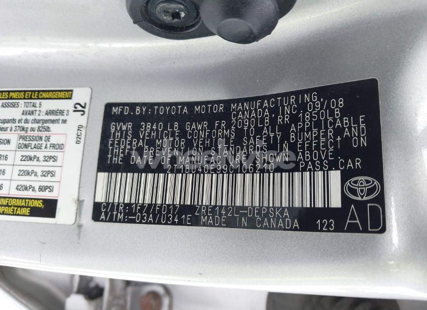 Photo 9 of 2009 Toyota Corolla S (VIN 2T1BU40E99C106210)