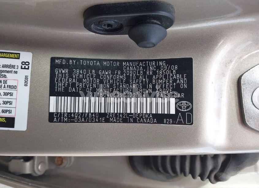 Photo 9 of 2009 Toyota Corolla LE (VIN 2T1BU40E99C122004)